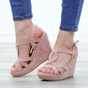 Faux Suede Wedge Heel Sandals